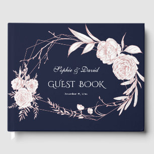 Elegant Rose Gold White Flowers Geometric Wedding Guest Book