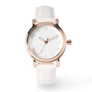 Elegant Rose Gold & White Leather Strap Womens Watch
