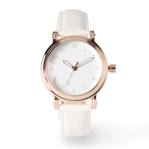 Elegant Rose Gold  White Leather Strap Womens Watch