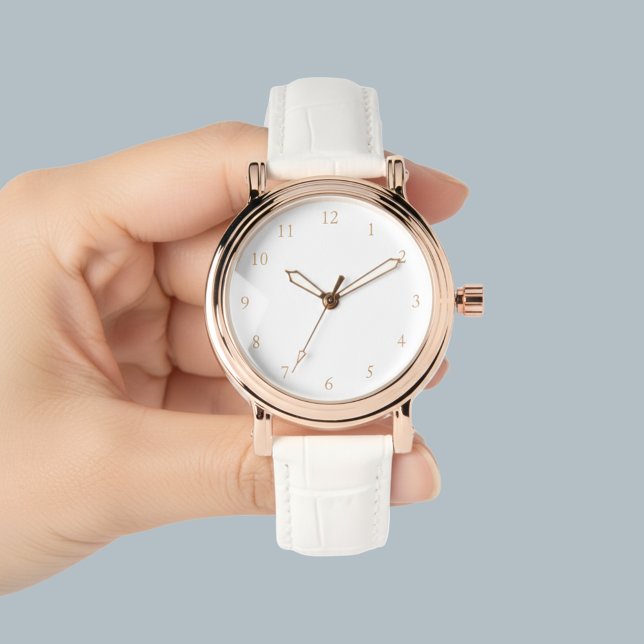 Elegant Rose Gold & White Leather Strap Womens Watch (Elegant Rose Gold & White Leather Strap Womens Watch
)