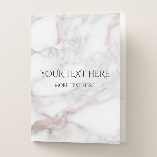 Elegant Rose Gold White Marble Add Text Name Logo Pocket Folder