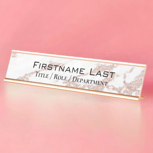 Elegant Rose Gold  White Marble Custom Door or Desk Name Plate