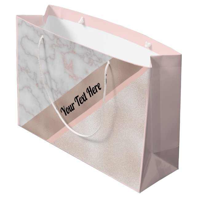 Elegant Rose Gold White Marble Geometric Custom Large Gift Bag (Back Angled)
