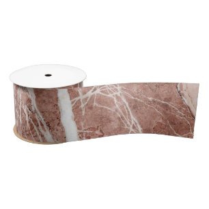 Elegant Rose Gold White Marble Monogram Satin Ribbon