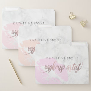 Elegant rose gold white marble & pink lips file folder