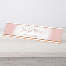 Elegant Rose Gold White Marble Template Modern Desk Name Plate