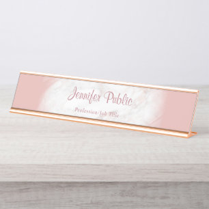 Elegant Rose Gold White Marble Template Modern Desk Name Plate