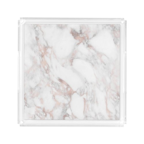 Elegant Rose Gold White Marble Trendy Template Acrylic Tray