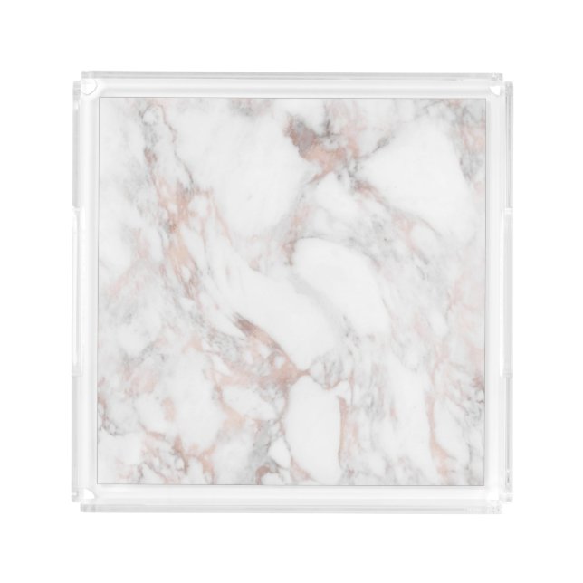Elegant Rose Gold White Marble Trendy Template Acrylic Tray (Front)