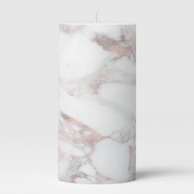 Elegant Rose Gold White Marble Trendy Template Pillar Candle (Front)