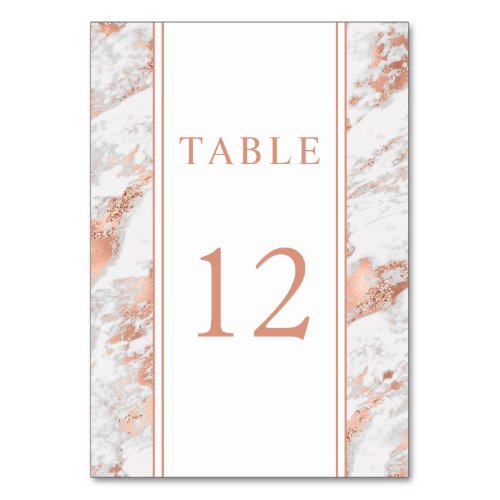 Elegant Rose Gold  White Marble Wedding           Table Number