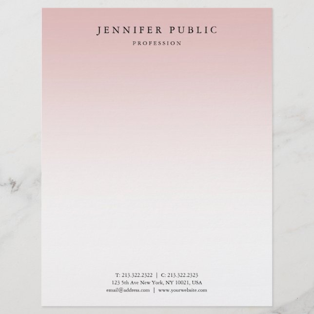 Elegant Rose Gold White Modern Template Trendy Letterhead (Front)