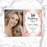Elegant Rose Gold White Photo 50th Birthday Invitation<br><div class="desc">Elegant floral feminine 50th birthday invitation with your photo. Glam design with faux rose gold. Features blush pink roses, script font and confetti. Perfect for a stylish adult bday celebration party. Personalise with your own details. Can be customised for any age! Printed Zazzle invitations or instant download digital printable template....</div>