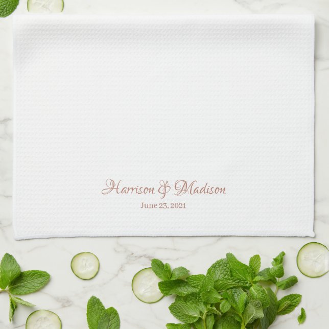 Elegant rose gold white script custom Wedding Kitchen Towel (Folded)