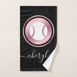Elegant Rose Gold White Tennis Ball Custom Name Hand Towel