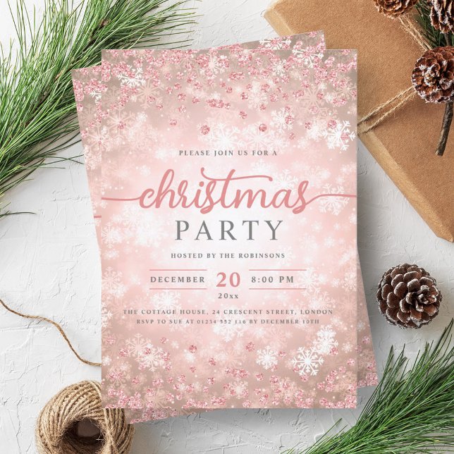 Elegant Rose Gold Winter Diamonds Christmas Invitation (Elegant Rose Gold Winter Diamonds Christmas Invitation)