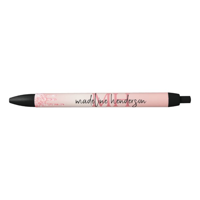 Elegant Rose Gold With Glitter Monogram Pen (Front)