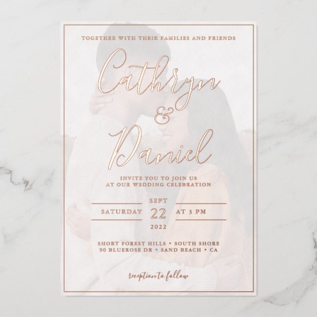Elegant Rose Gold with Photo wedding Foil Invitation (Front)