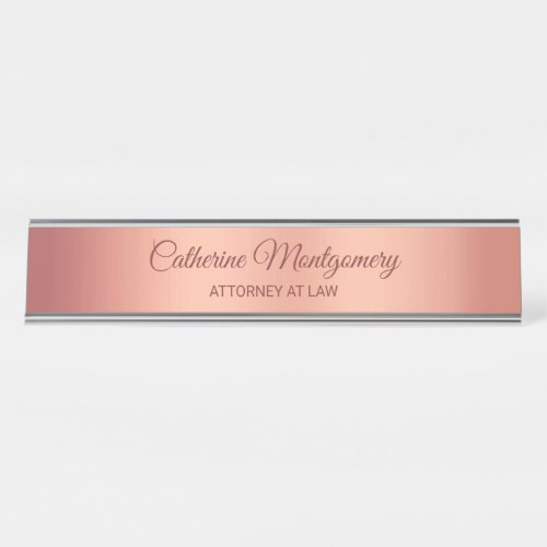 Elegant Rose Gold  with Script Typography Lawyer Desk Name Plate