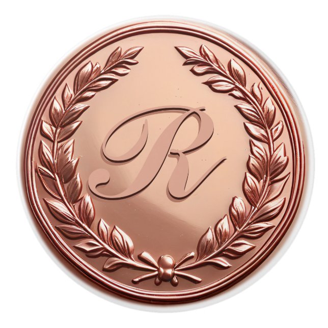 Elegant Rose Gold Wreath Family Monogram Ceramic Knob (Front)