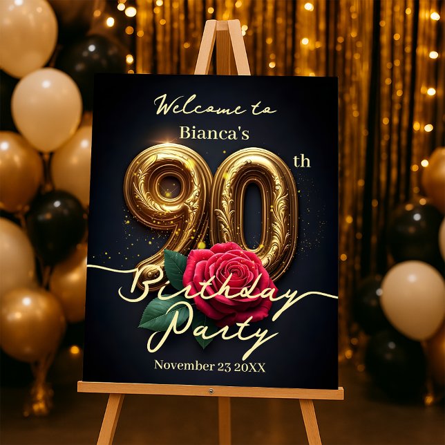Elegant Rose Golden Birthday 90th  Welcome Foam Board (Creator Uploaded)