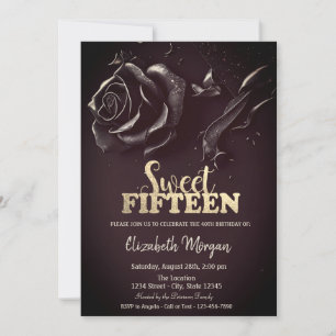 Elegant Rose Gothic Burgundy 15th Birthday Invitation