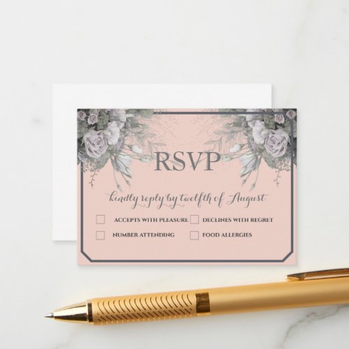 Elegant Rose Gray  Gray Menu Choice RSVP Postcard