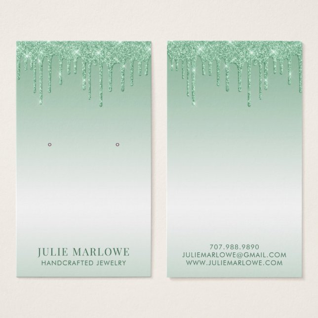 Elegant Rose Green Glitter Drips Metallic Earring  (Front & Back)