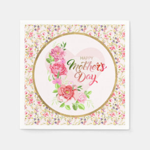 Elegant Rose Heart Happy Mother’s Day Party Napkins