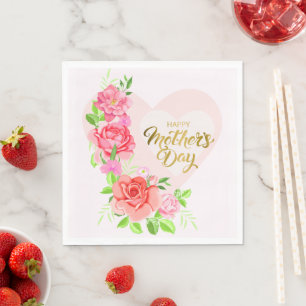 Elegant Rose Heart Happy Mother’s Day Party Napkins