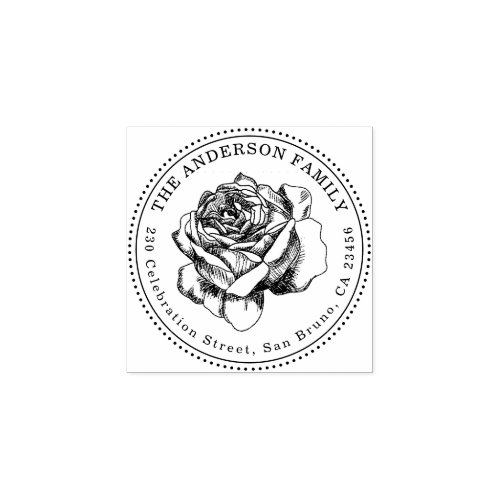 Elegant Rose Illustration Round Return Address Rubber Stamp