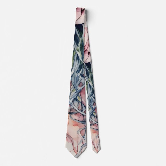 Elegant Rose Jellyfish Watercolor Art Necktie (Front)