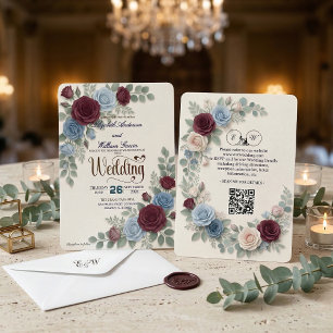 Elegant Rose Modern QR Code Wedding Invitation