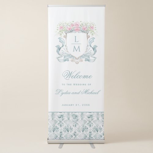 Elegant Rose Monogram Crest Retractable Banner