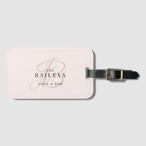 Elegant Rose Monogram Newlyweds Travel  Luggage Tag