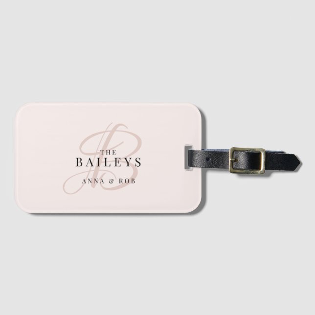Elegant Rose Monogram Newlyweds Travel  Luggage Tag (Front Horizontal)