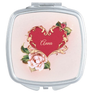 Elegant Rose Monogram Pink and Gold Compact Mirror