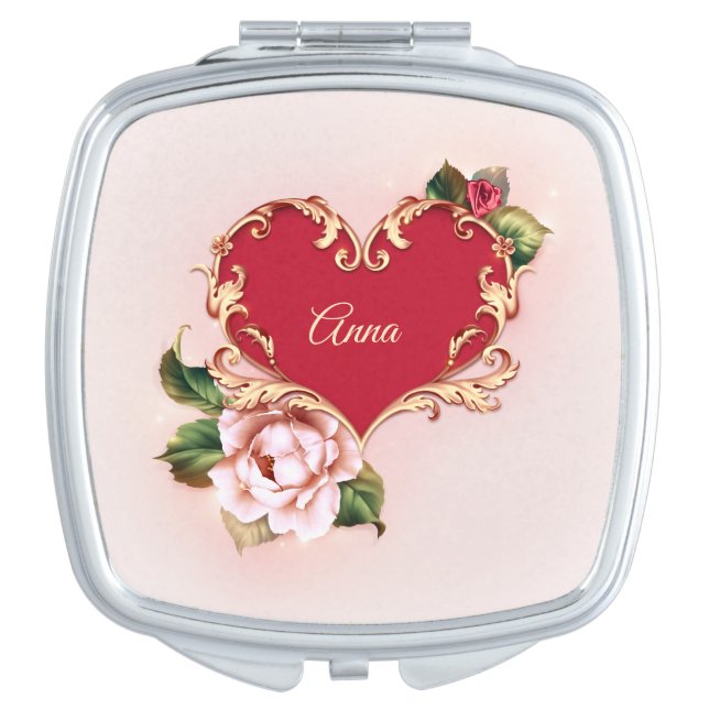 Elegant Rose Monogram Pink and Gold Compact Mirror (Front)