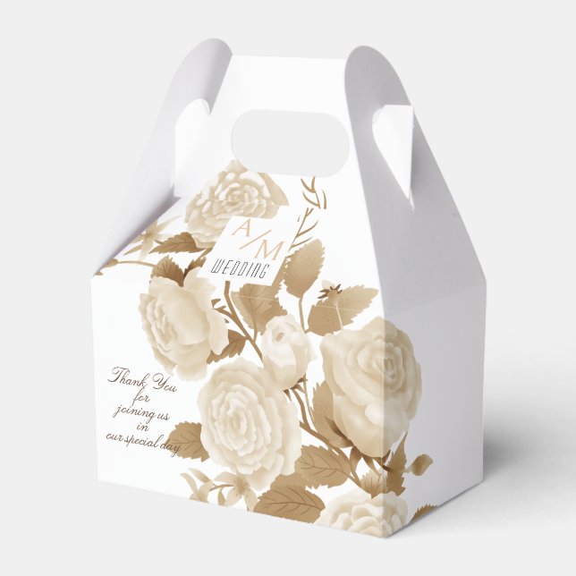 Elegant Rose Monogram White Favor Boxes (Front Side)