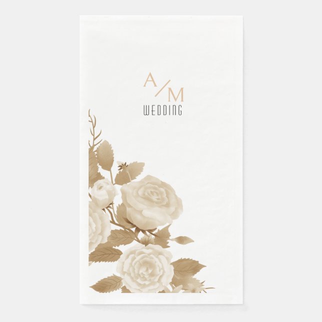Elegant Rose Monogram White Paper Guest Towels (Front)