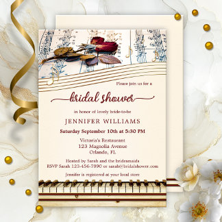 Elegant Rose Music Bridal Shower Invitation