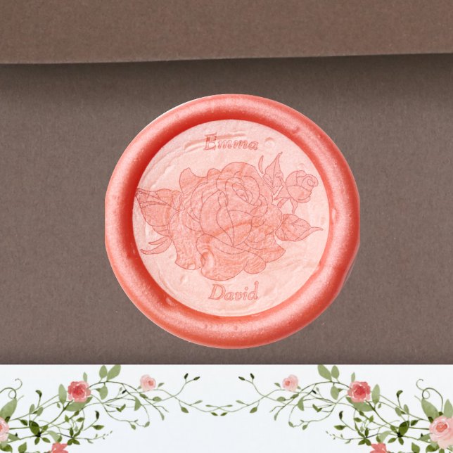Elegant Rose Names Groom Bride Wedding Wax Seal Stamp (Creator Uploaded)