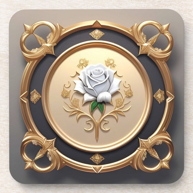 🌸 Elegant Rose Ornate Frame Cozy Home Style 🌸 Beverage Coaster (Front)