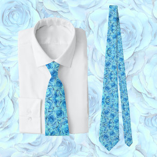 Elegant rose pattern in turquoise, floral neck tie
