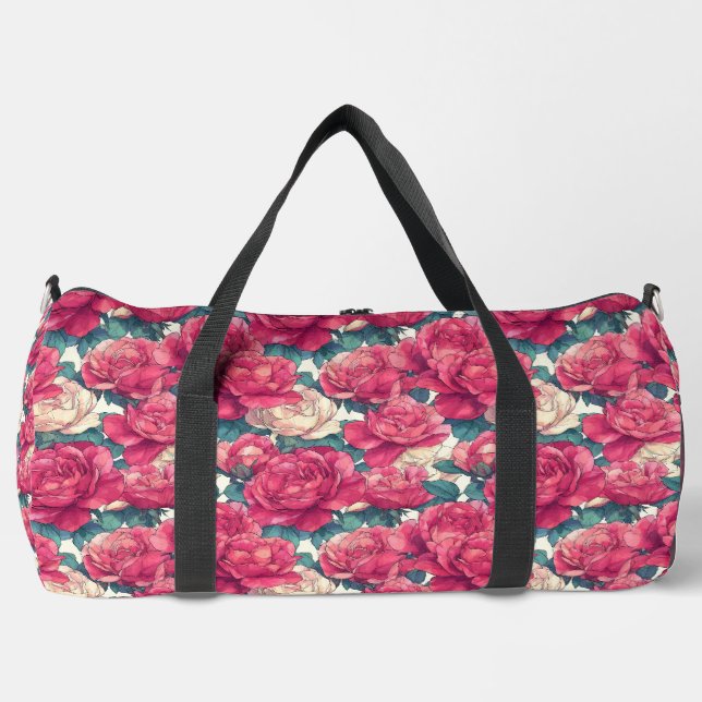 Elegant Rose Pattern Large Duffle Bag (Front)