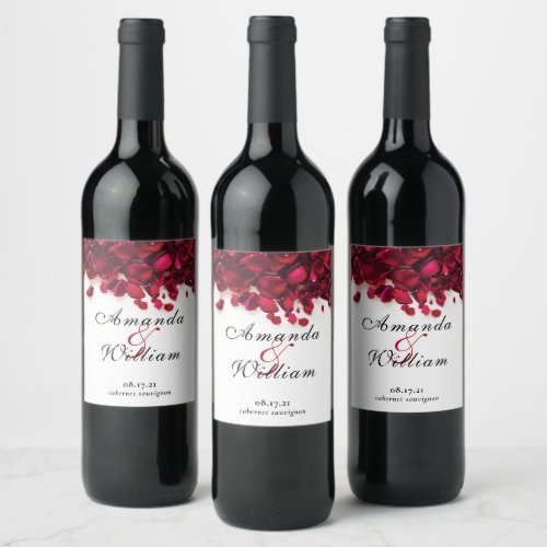 Elegant Rose Petals Wedding Wine Label