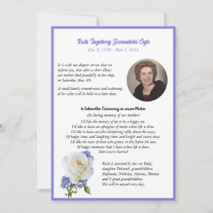 Elegant Rose Photo Frame Death Announcement