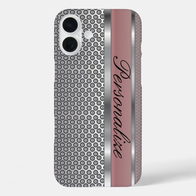 Elegant Rose Pink and Silver Metal Design Case-Mate iPhone Case (Back)