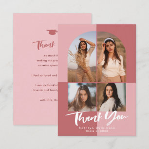 Elegant Rose Pink Arch 4 Photo Graduation Thank You Card