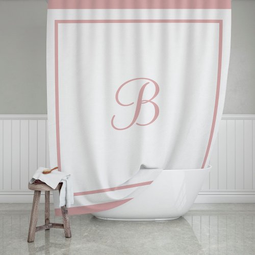 Elegant Rose Pink Border Script Monogram Letter Shower Curtain